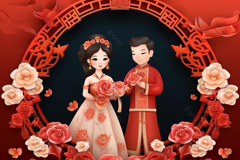 卡通520七夕情侣中式婚礼插画,插画/手绘图,插画/手绘图库,插画/手绘图下载,插画/手绘